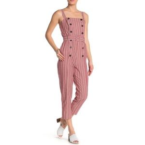 Striped Double Breasted Red Jumpsuit